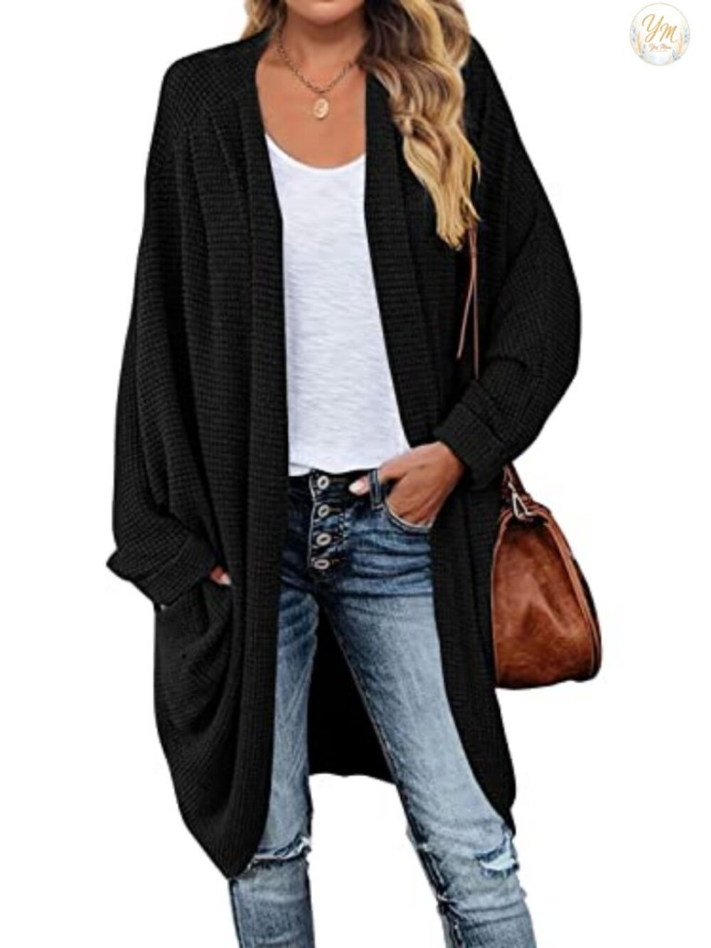 Oversized Waffle Knit Cardigan Women Long Sleeve Open Front Slouchy Winter Coat